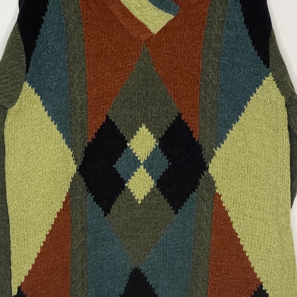 Vintage Grandpa Sweater Preppy Argyle Plaid Colorblock Y2K Multicolor SZ Large - Picture 4 of 15